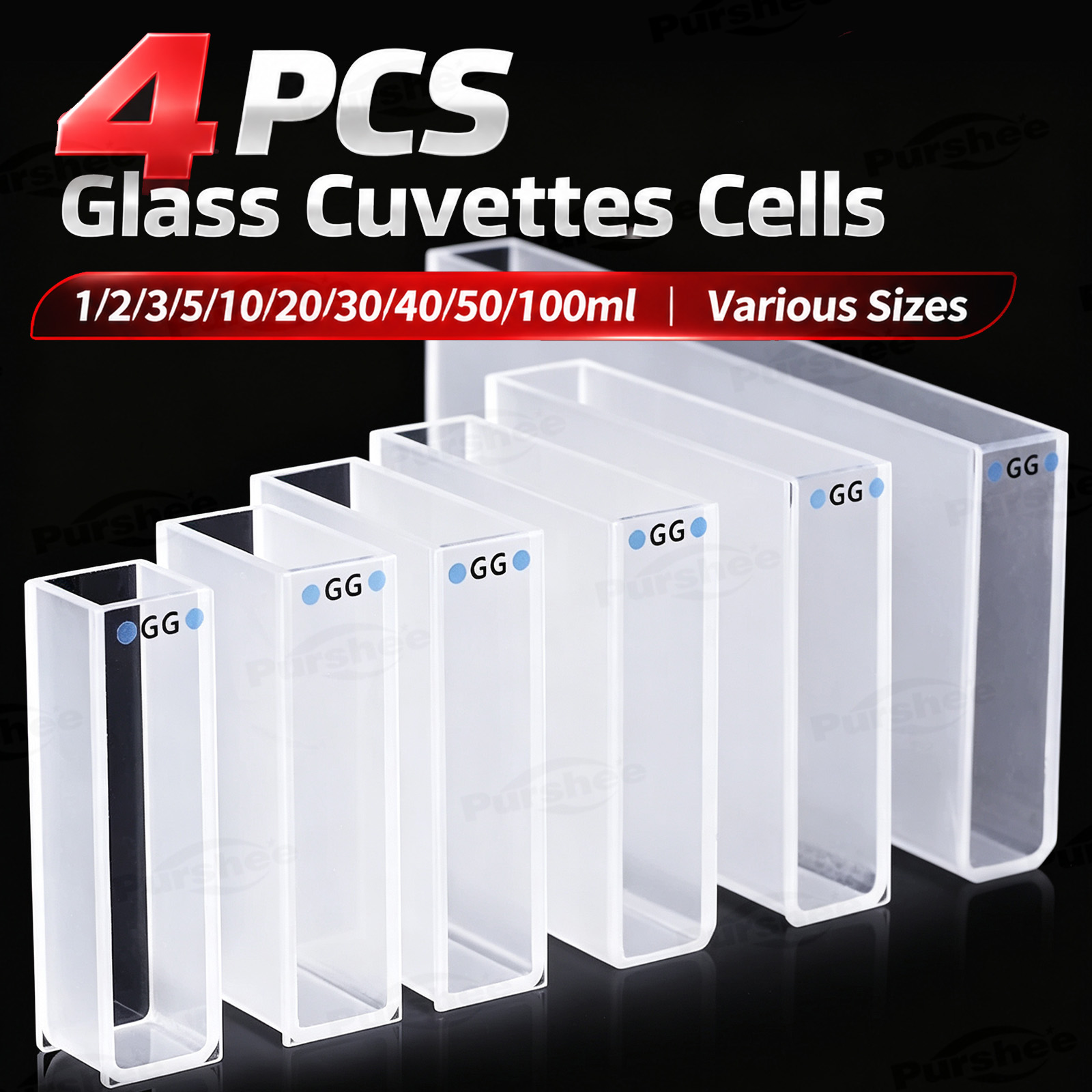 Lab Equipment - 4 stuks glazen cuvetten, verkrijgbaar in